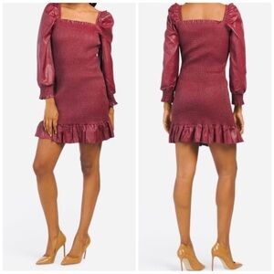 7 FOR ALL MANKIND Faux Leather Puffed Sleeves Smocked Mini Dress L NWT Holidays